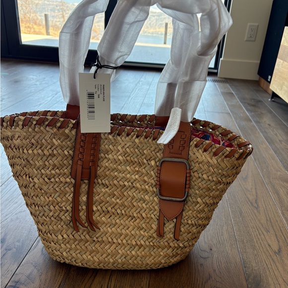 ba&sh Natural Straw Tote with Brown Leather Details - Picture 2 of 4